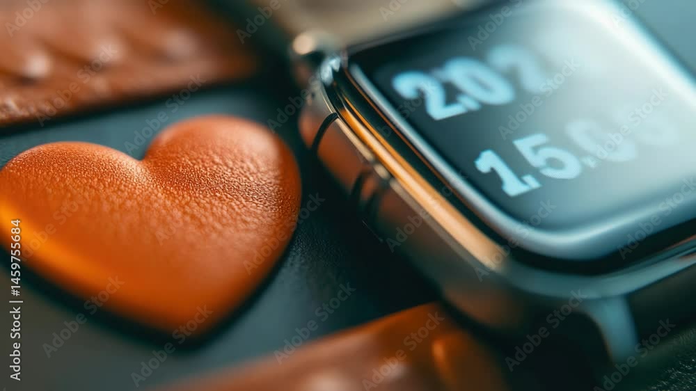 Poster a close-up shot of a smart watch with a heart-shaped icon on the screen