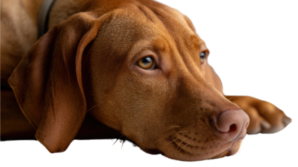 Loyal Gaze: A Hungarian Vizsla, captured in a close-up, showcases its warm brown eyes and gentle expression, exuding loyalty and affection, evoking the deep bond between humans and canines.