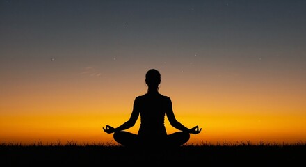 Woman meditating in lotus pose at dusk with starry sky