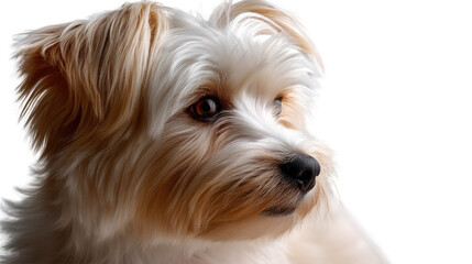 Adorable Maltese Terrier: A charming Maltese Terrier with soft, flowing, light fur, eyes gazing off into the distance.