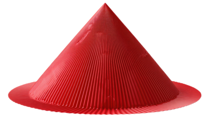 Red 3D Printed Cone: A close-up shot of a vividly red, 3D-printed cone, showcasing its intricate details and smooth, rounded surface.