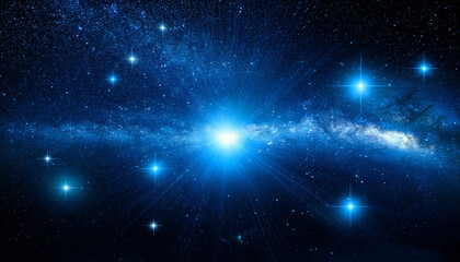 Obraz premium stars and blue light glowing through the darkness of deep space