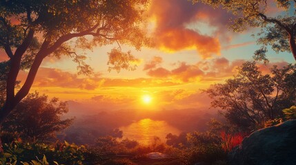 Fototapeta premium Stunning sunrise capturing the beauty of the sun rise as it illuminates the sky, creating a breathtaking view with vibrant colors during this magical sun rise moment.