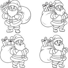 Santa Claus set with snowman reindeer and Christmas cartoon 