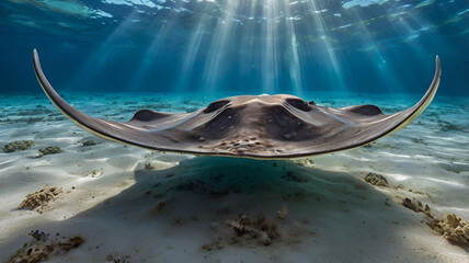 stingray A graceful stingray glides effortlessly across the ocean floor