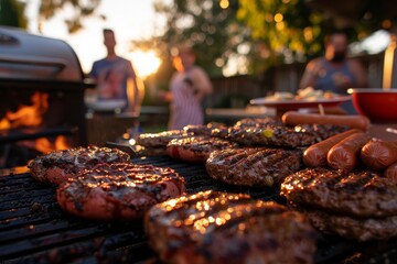Sunset backyard barbecue gathering