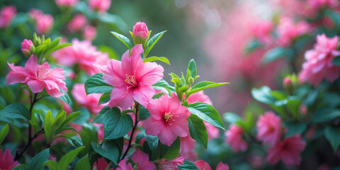 Stunning Pink Azalea Blooms in Full Flower