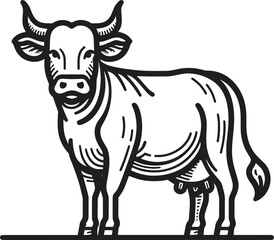 Cow black silhouette line art vector illustration isolated on a white background