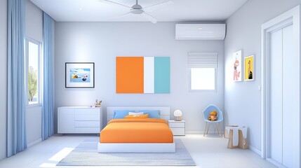 Modern Child's Bedroom Interior Design: Orange and Blue color scheme