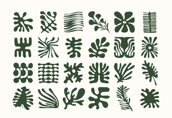Abstract organic shapes set. Hand-drawn, rounded, root-like blobs. Flat, minimal, nature-inspired design. 