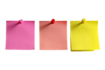 Colorful note papers or Post-it notes hanging, isolated on transparent background.
