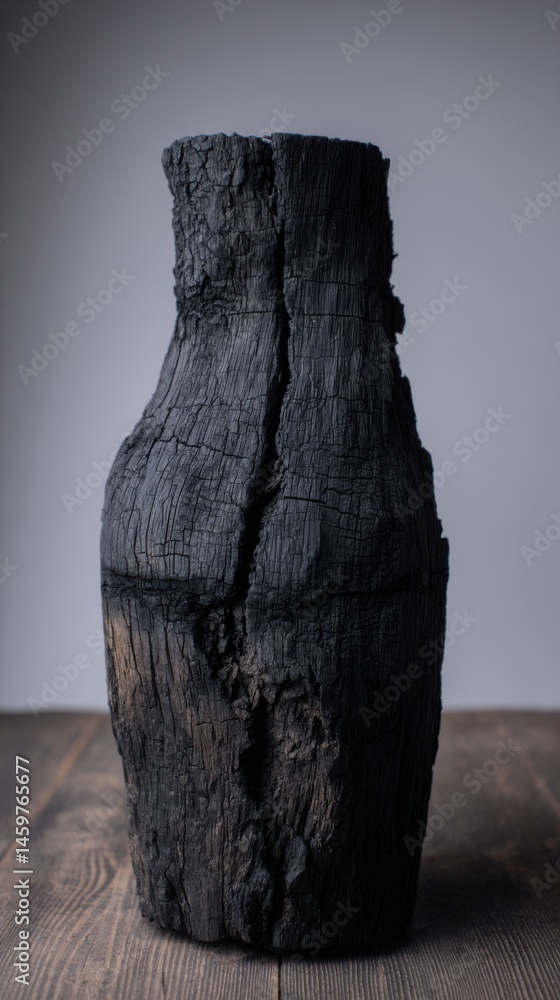 Aufkleber unique blackened vase made from charred wood displayed against a minimalistic backdrop in a studio s