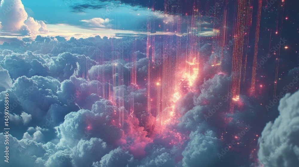 Poster cloud computing transfer big data on internet. futuristic digital technology .generative ai