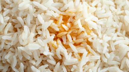 Close-up of a pile of white rice. the rice appears to be cooked and has a shiny texture. the grains are arranged in a uniform pattern, with some overlapping each other.