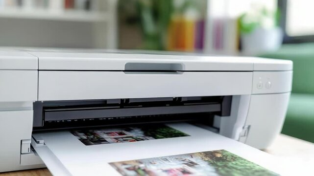 A printer sitting on a wooden table, ready for use