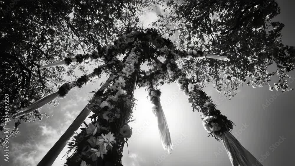 Poster A monochrome image of a towering tree with a simple background