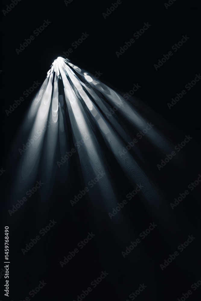 Poster radiant godrays piercing black background from upper left with crisp edges and soft gradients in pow