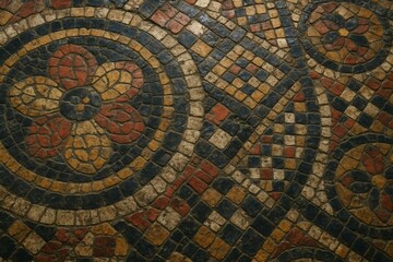 Obraz premium AI-generated Intricate mosaic floor design with geometric and floral patterns in earthy tones.