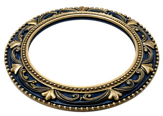 A circular ornate frame with gold and black  isolated on white background PNG