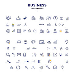 Business and finance icons vector set for website and mobile app design and development dark blue and yellow isolated white background