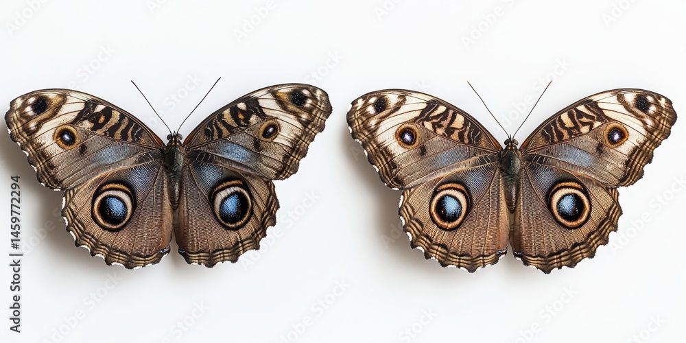 Poster close-up image of two butterflies displaying intricate patterns and textures on their wings against 
