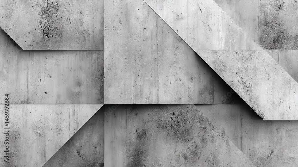 Poster geometric concrete wall with angular triangular and square patterns forming minimalist architectural