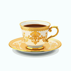 golden design cup of coffee with saucer