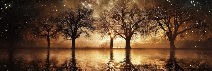 Golden Trees Reflecting on Water