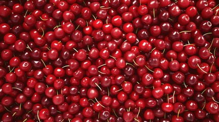 A bunch of red cherries are piled on top of each other