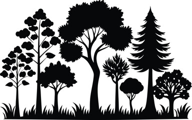 A set-of-black-silhouettes-of-trees