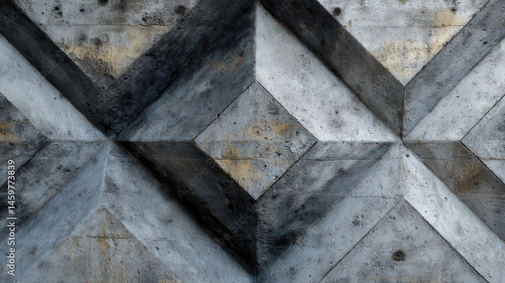 Poster geometric concrete wall with repeating rhombus and diamond shapes, producing dimensional visual text