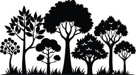 Obraz premium Black silhouette of trees icon set