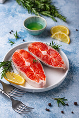 Raw uncooked salmon with rosemary