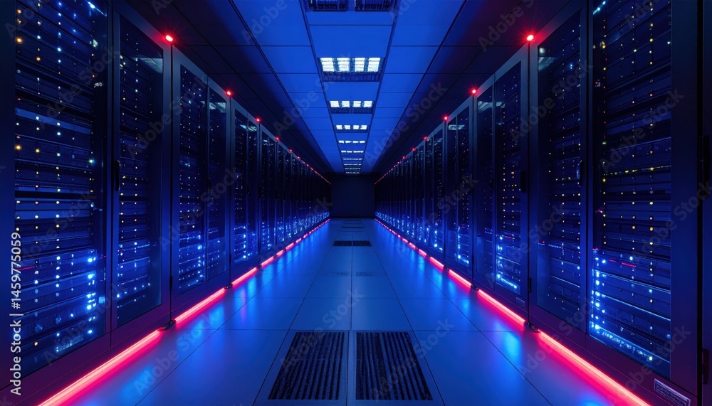 Poster data center operations and management high-tech facility digital infrastructure futuristic environme