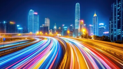 Obraz premium City highway light trails at night