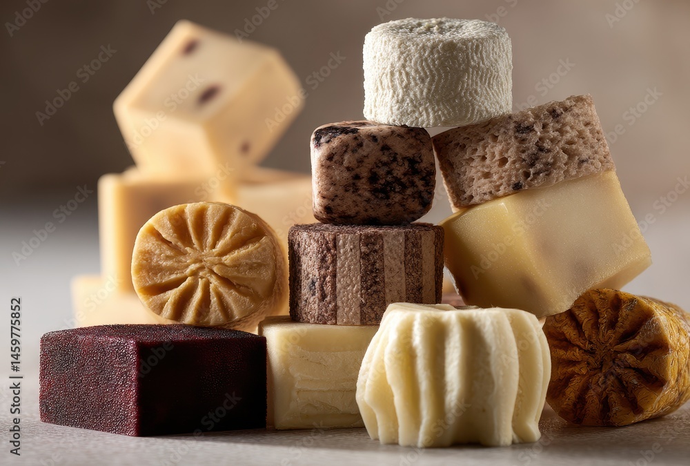 Poster assorted colorful artisanal confectionery display with unique textures and shapes for sweet tooth lo