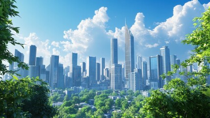Naklejka premium Modern urban skyline with greenery