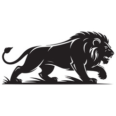 A aggresive lion running pose Vector Black silhouettes. with white background