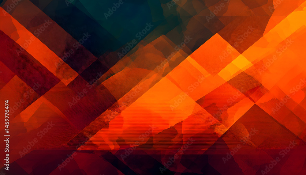 Poster abstract geometric pattern with warm orange tones and a textured background, creating a modern, arti