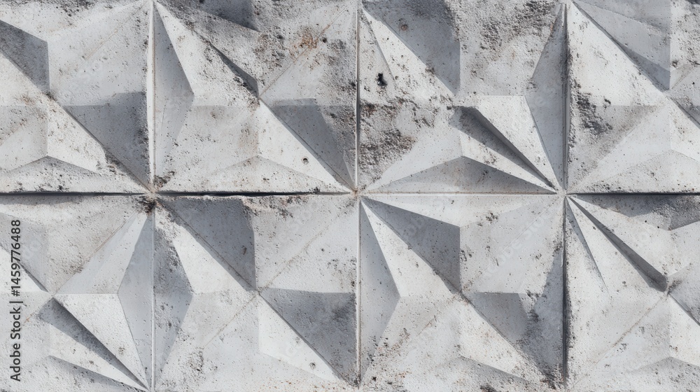 Poster concrete wall surface revealing geometric diamond pattern, casting sharp angular shadows and creatin