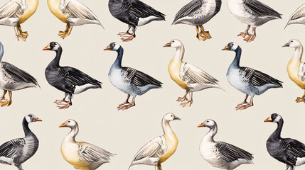 Fototapeta premium Vintage Illustration Pattern of Geese in Soft Tones