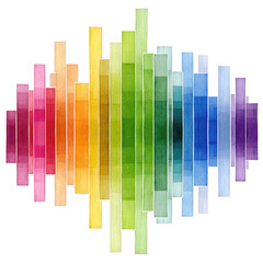 Obraz premium Abstract watercolor painting shows rainbow of vertical bars on white paper.