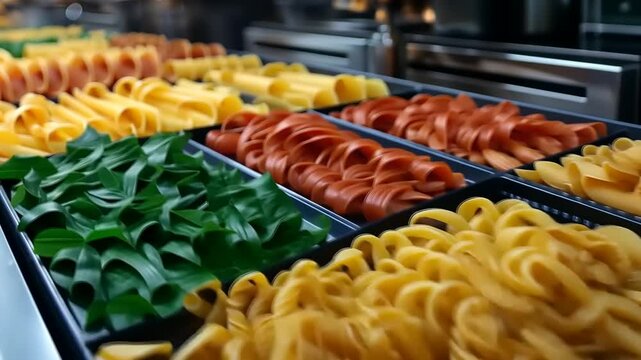 Colorful Array of Fresh Pasta Varieties in Culinary Display
