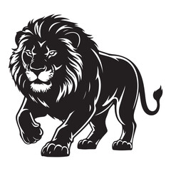 A aggresive lion running pose Vector Black silhouettes. with white background