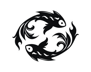 Fototapeta premium Stylized pisces fish zodiac sign icon black silhouette vector on a white background