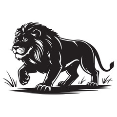 A aggresive lion running pose Vector Black silhouettes. with white background