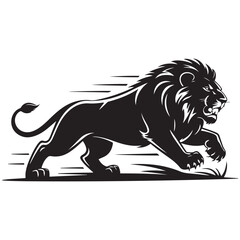 A aggresive lion running pose Vector Black silhouettes. with white background