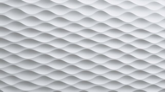 Wavy white surface with smooth, undulating lines generating contemporary architectural texture, providing seamless background pattern highlighting minimalist design aesthetic