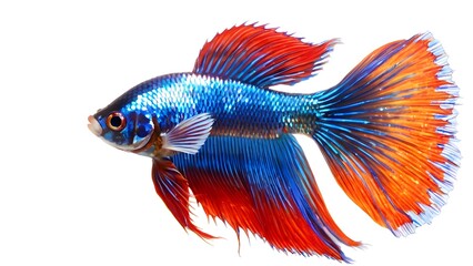 Fototapeta premium Colorful Betta Fish with Vibrant Red and Blue Fins Swimming Gracefully