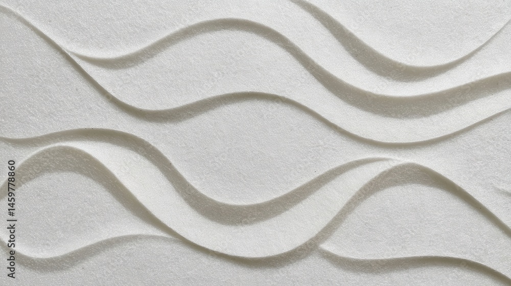Poster wavy white textured surface generating fluid lines, representing dynamic movement and contemporary d